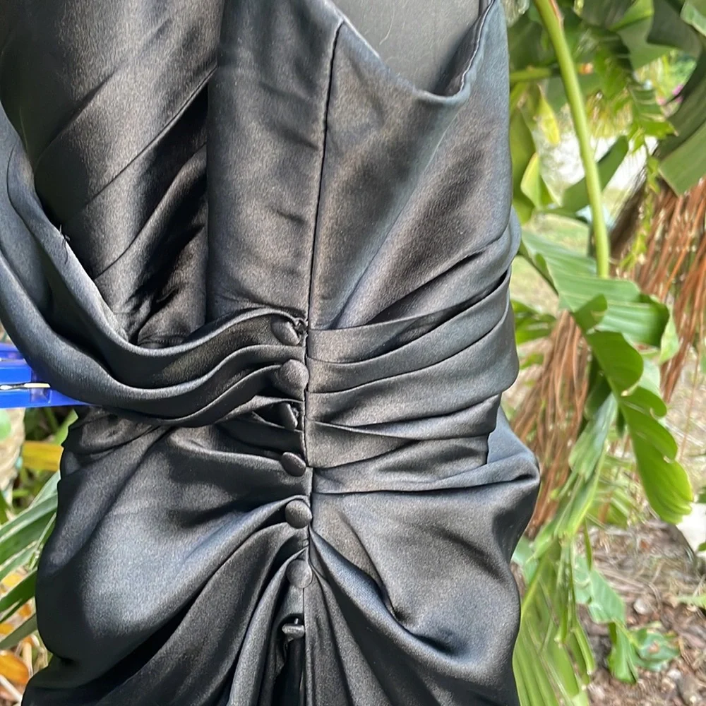 Galina  signature, satin gown with high front slit